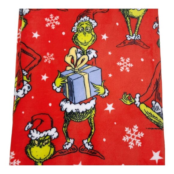 Dr Seuss The Grinch Plush Throw Blanket 50" x 70"  Red Holiday Christmas Soft - Picture 2 of 9